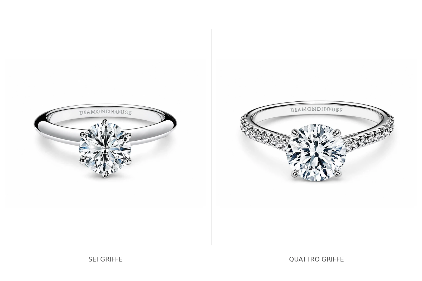 Confronto reale tra un solitario Diamond House a sei griffe e uno a quattro griffe