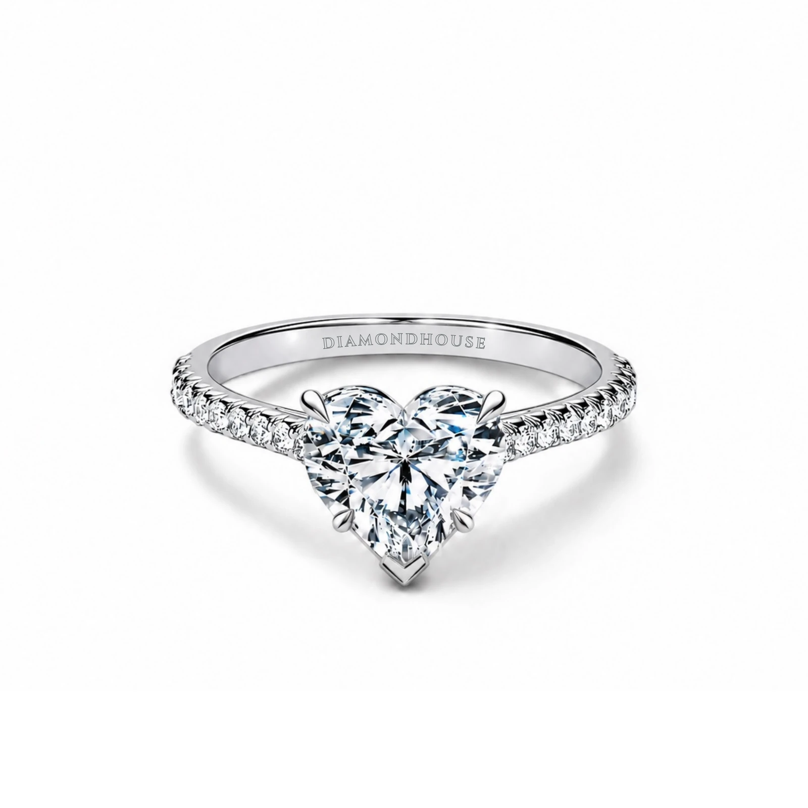 Anello solitario Artiglio stile Cartier con diamanti sul gambo — vista 1