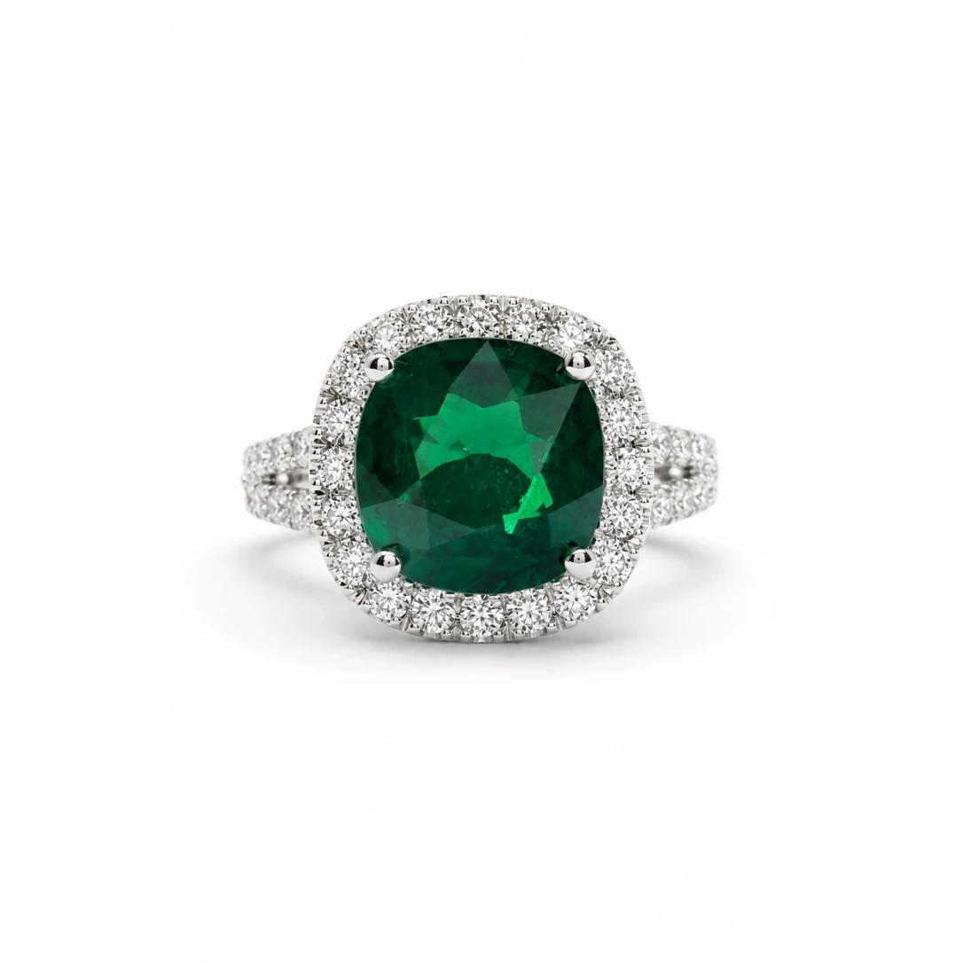Anello Halo con Tsavorite taglio cuscino — vista 1