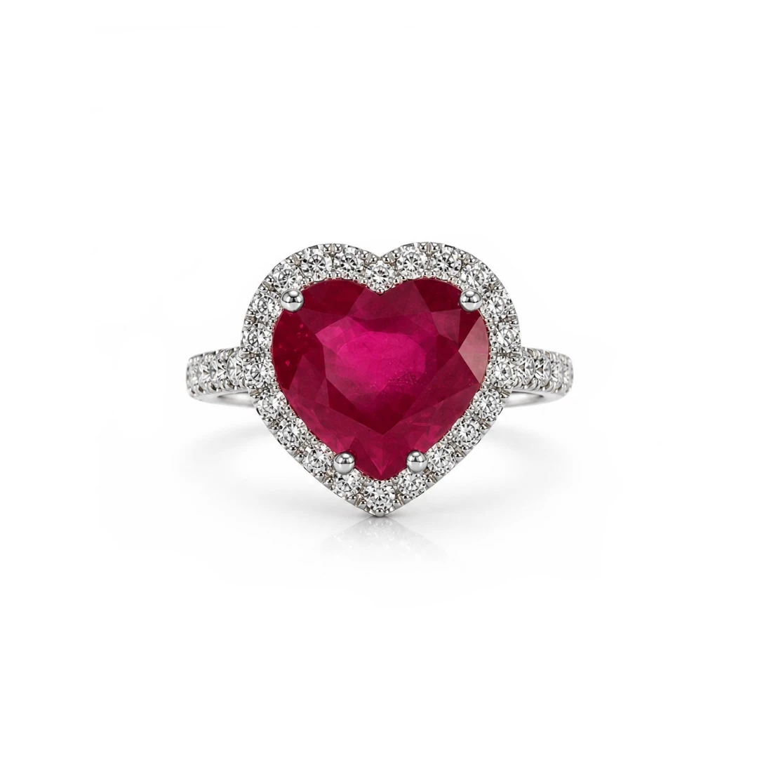 Anello Halo con Rubino taglio cuore — vista 1
