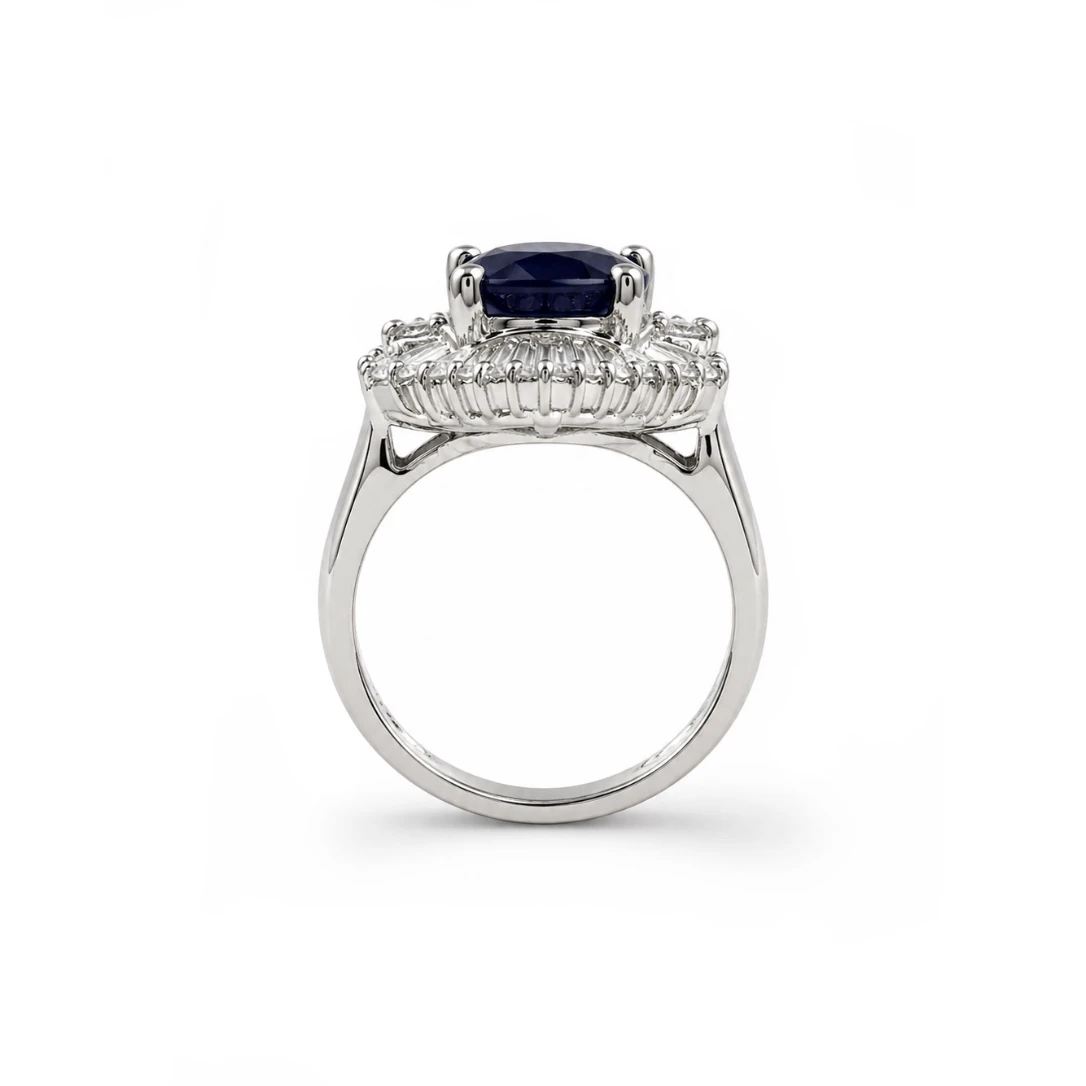 Anello Halo con Zaffiro taglio ovale — vista 3