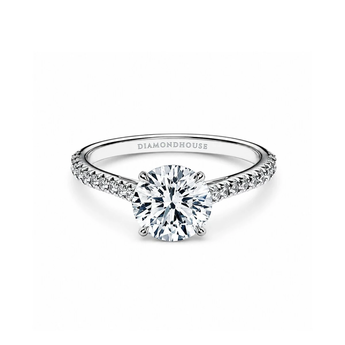 Anello solitario Artiglio stile Cartier con diamanti sul gambo — vista 1