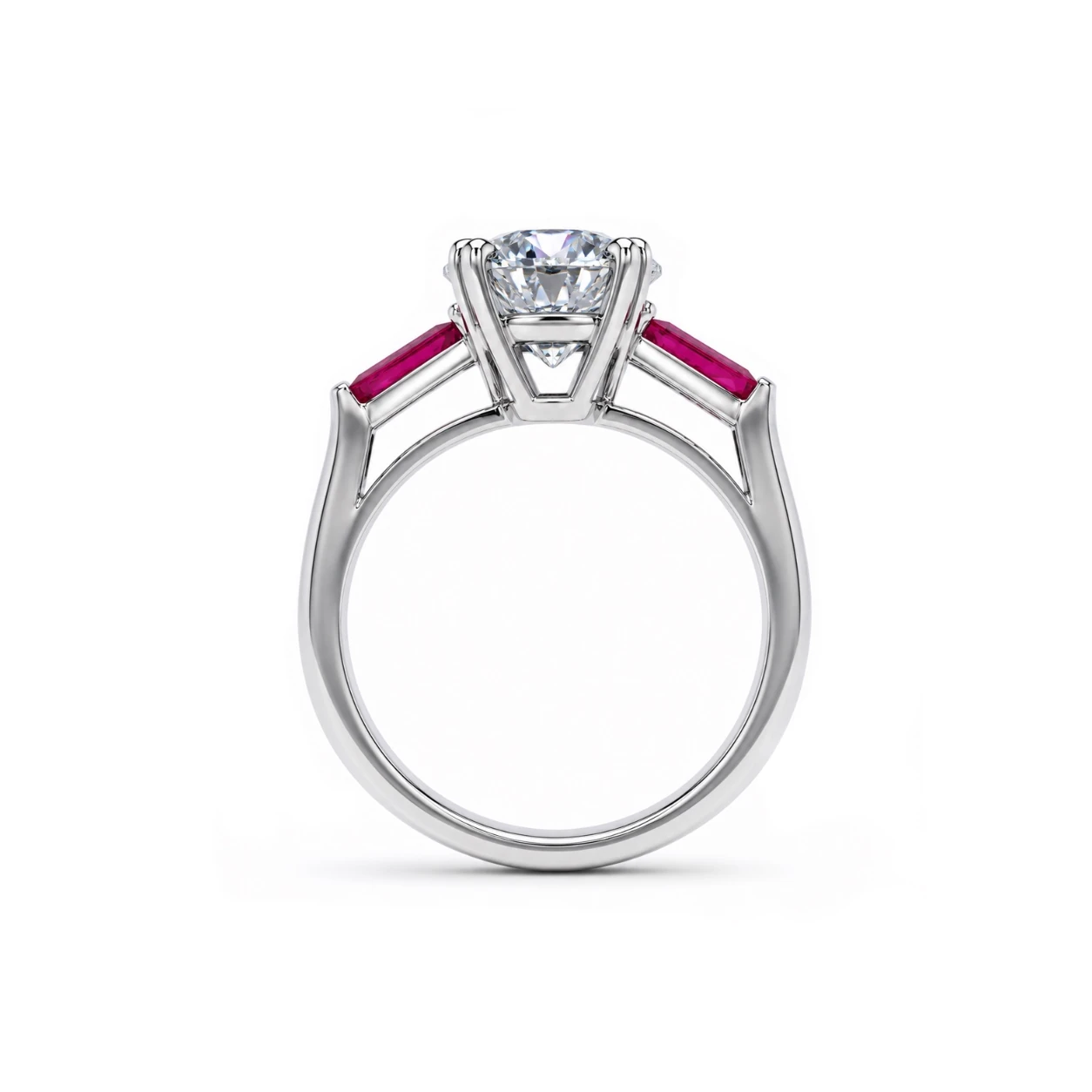 Anello Solitario con Diamante e Rubini taglio baguette — vista 2