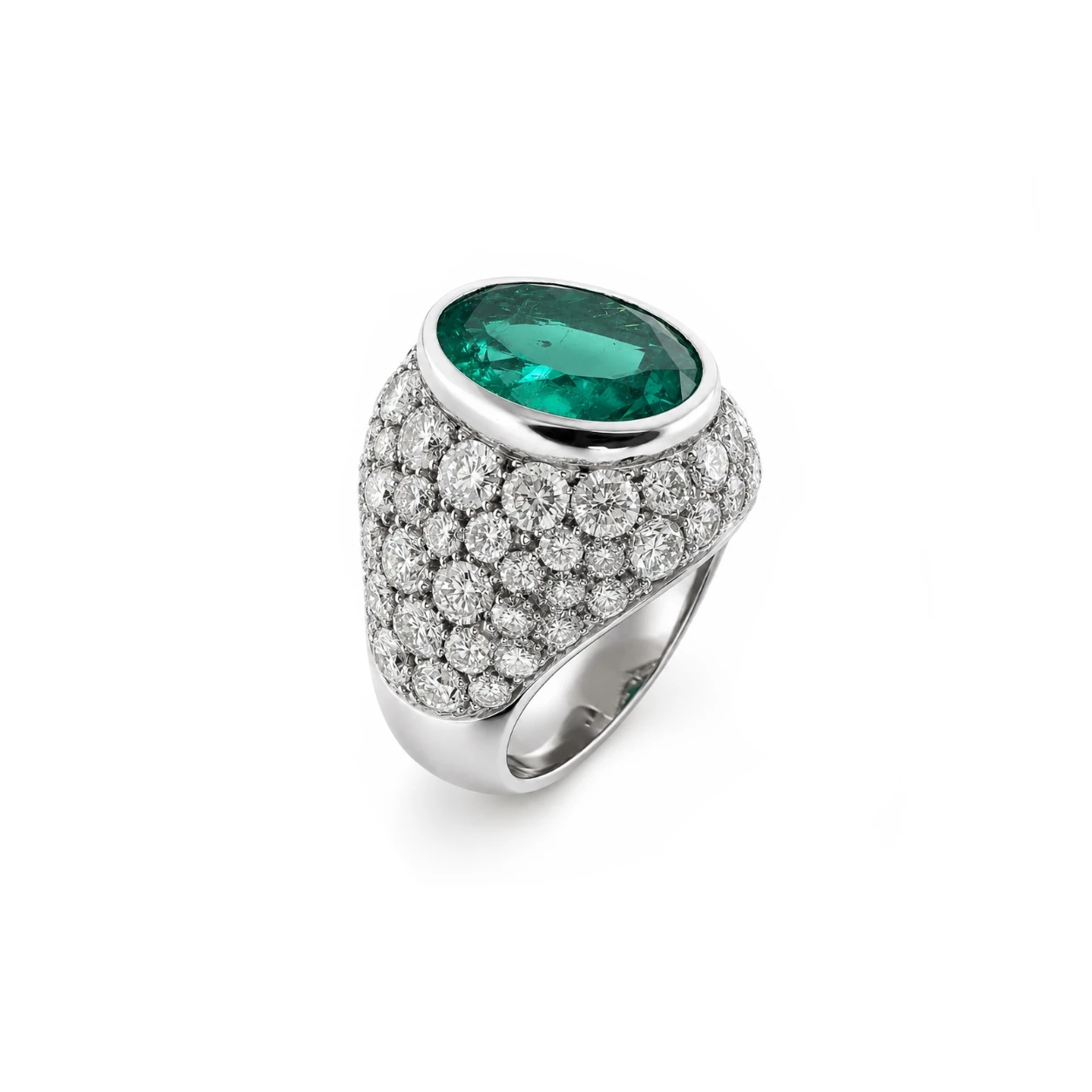 Anello con Smeraldo Colombiano taglio ovale e Diamanti — vista 2