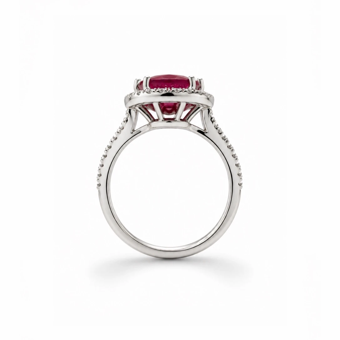 Anello Halo con Rubino taglio cuore — vista 3