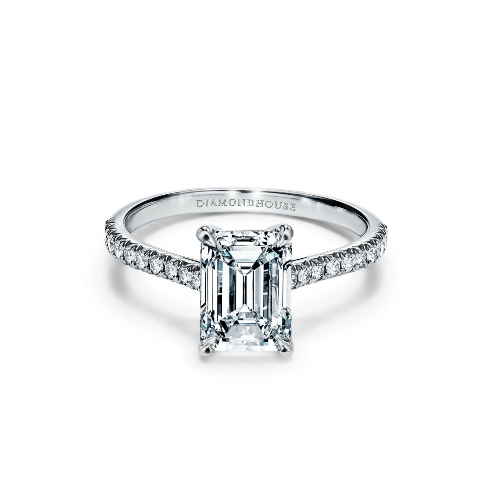 Anello solitario Artiglio stile Cartier con diamanti sul gambo — vista 1