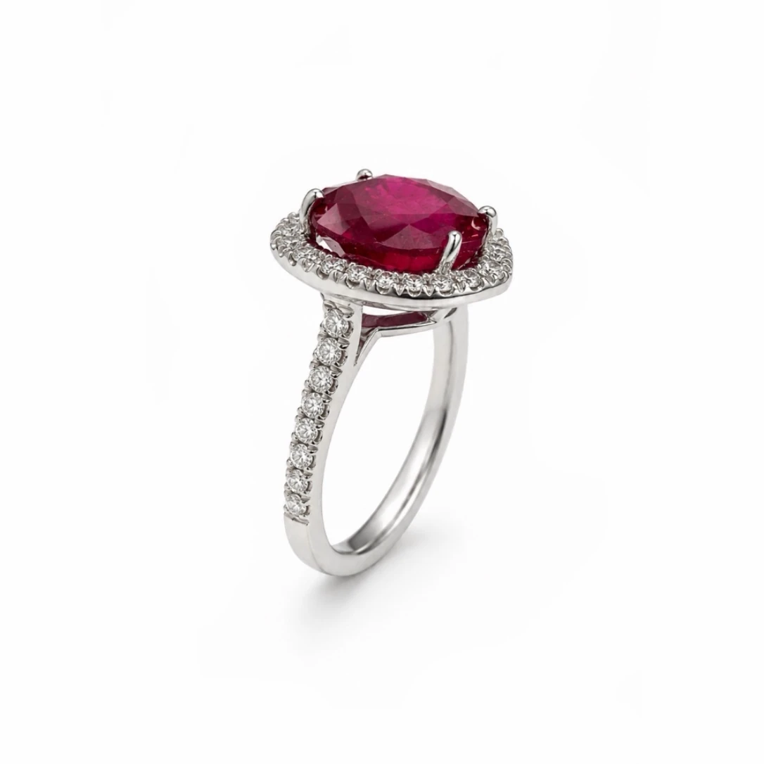 Anello Halo con Rubino taglio cuore — vista 2