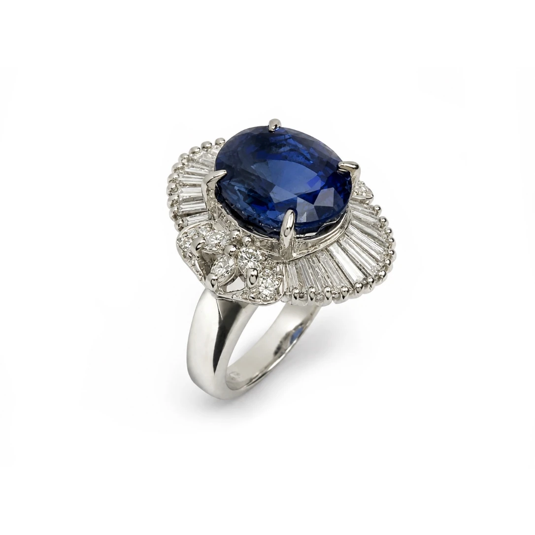 Anello Halo con Zaffiro taglio ovale — vista 2