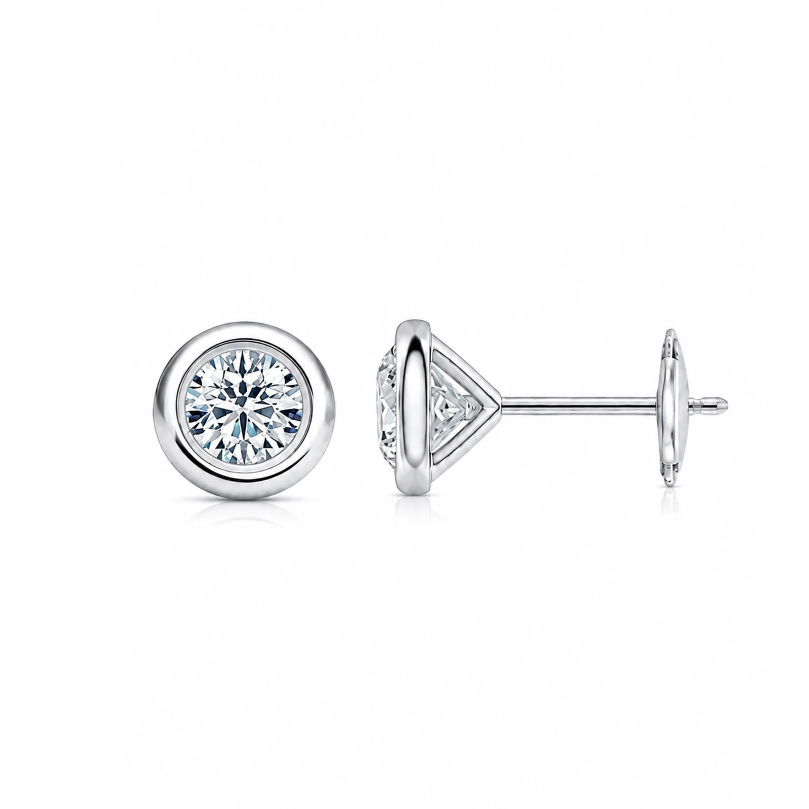 Orecchini punto luce modello Bezel con diamanti — variante Rotondo — Diamond House Roma