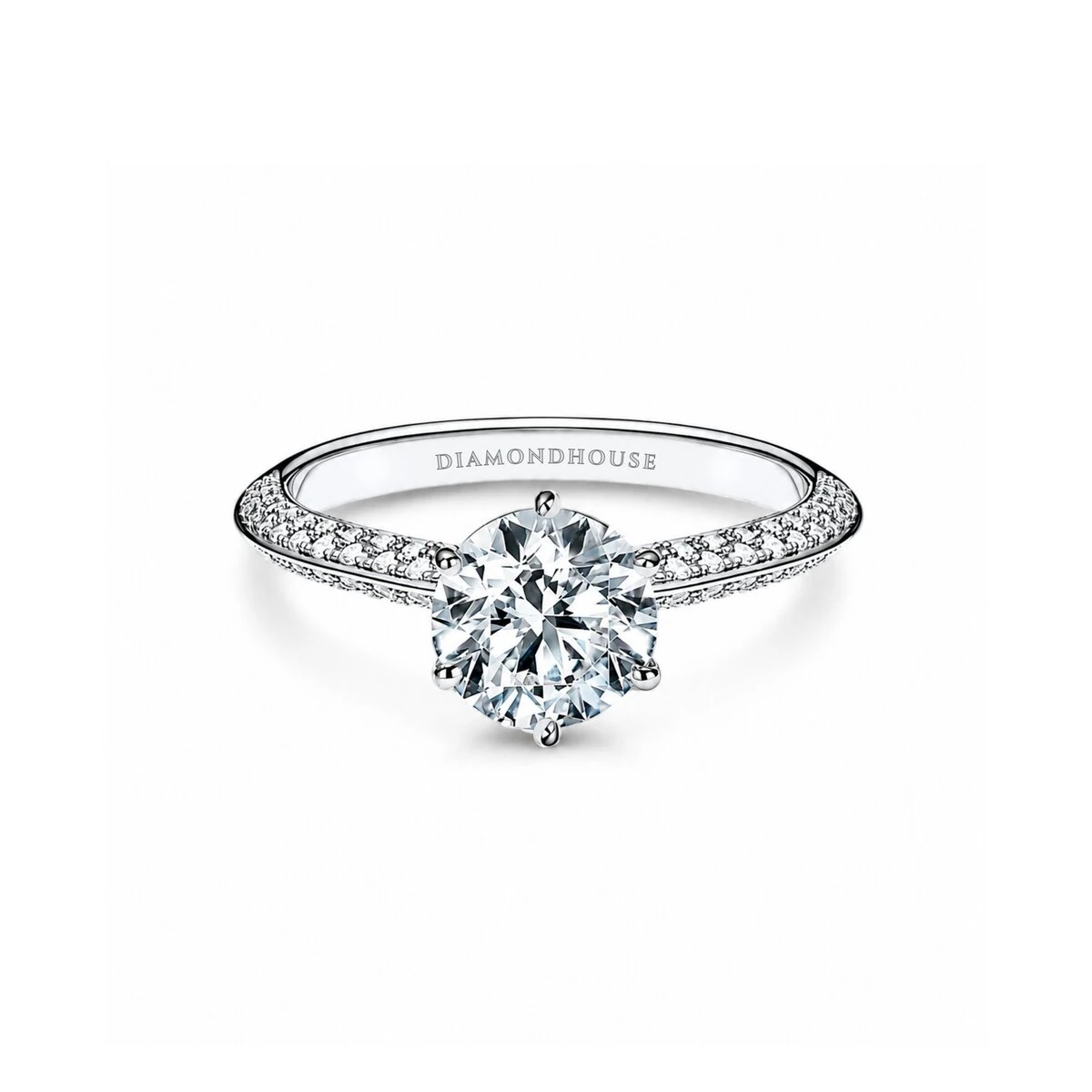 Anello solitario stile Tiffany con pavé di diamanti — vista 1