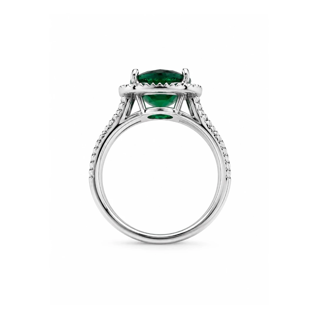 Anello Halo con Tsavorite taglio cuscino — vista 2
