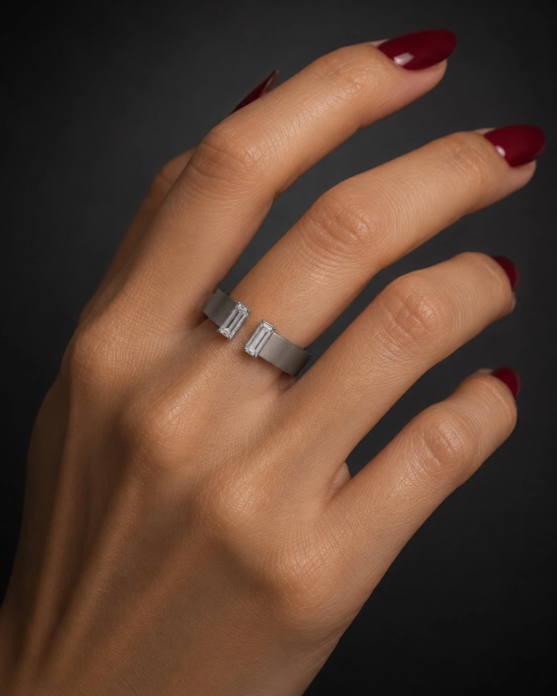 Titanium Open Band Baguette Diamond Ring — vista 2