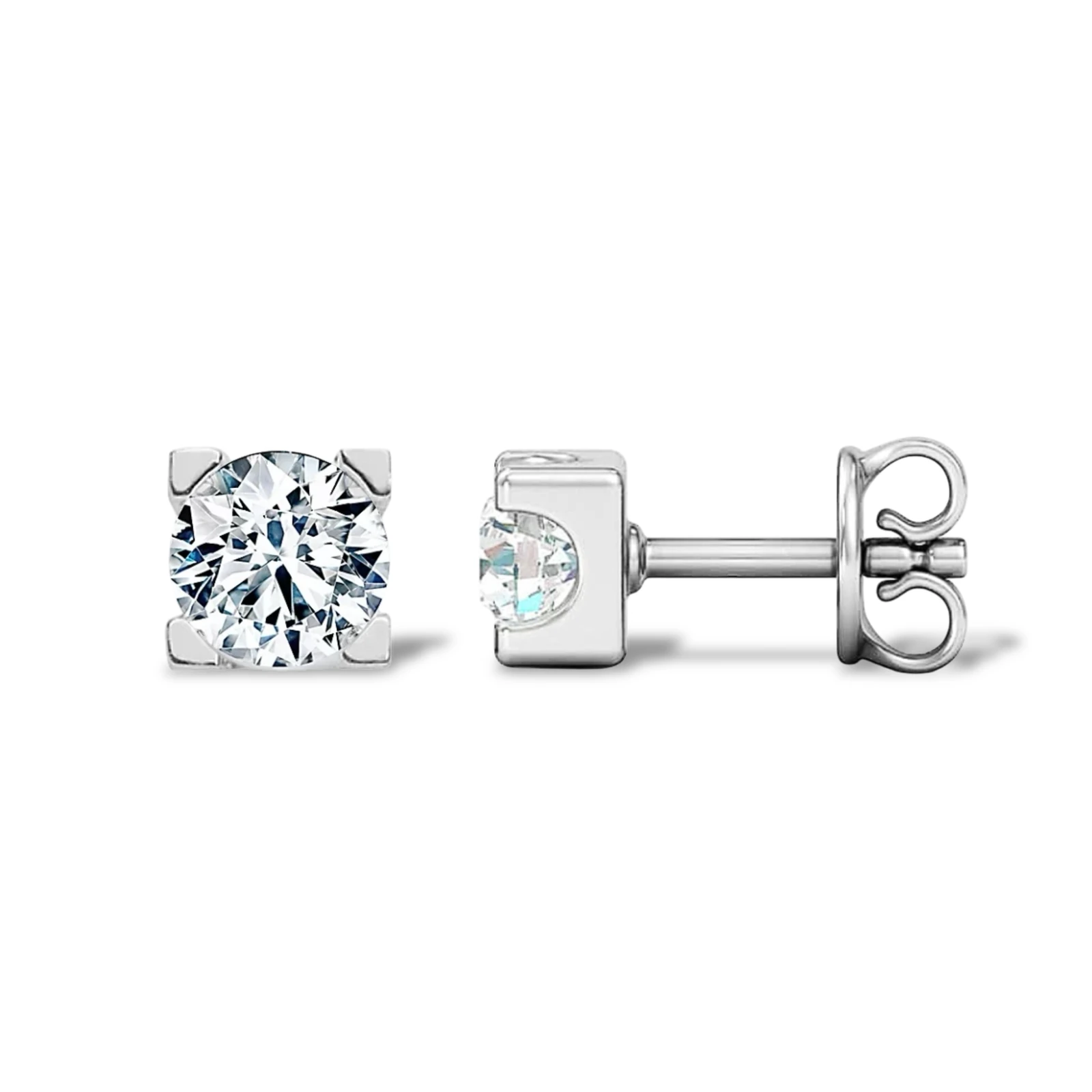 Orecchini punto luce modello Torretta con diamanti — variante Rotondo — Diamond House Roma