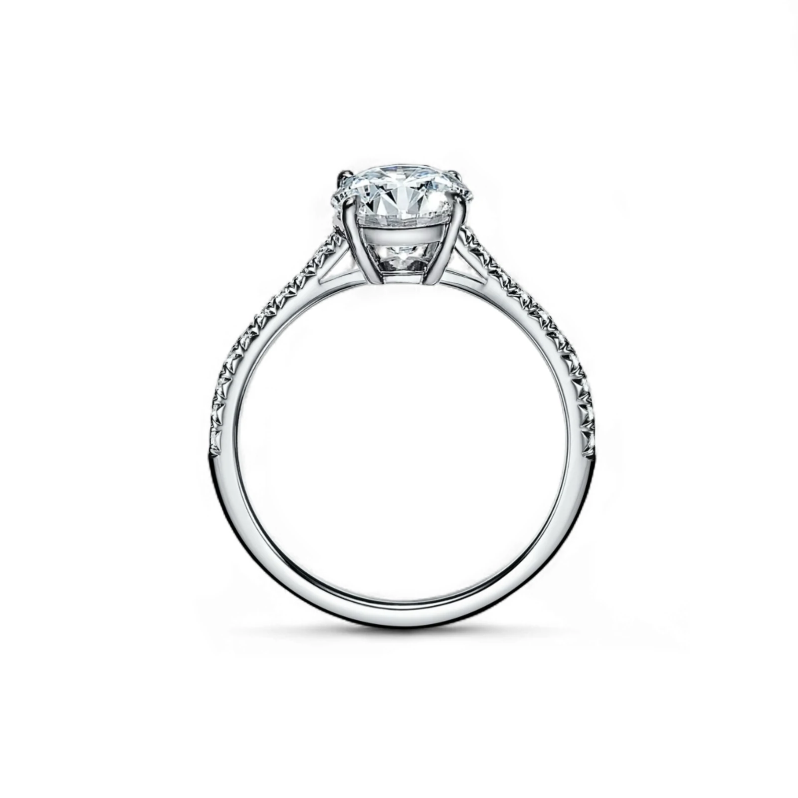 Anello solitario Artiglio stile Cartier con diamanti sul gambo — vista 2