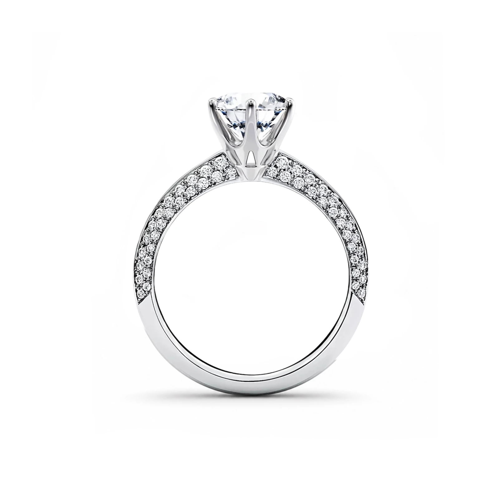Anello solitario stile Tiffany con pavé di diamanti — vista 2
