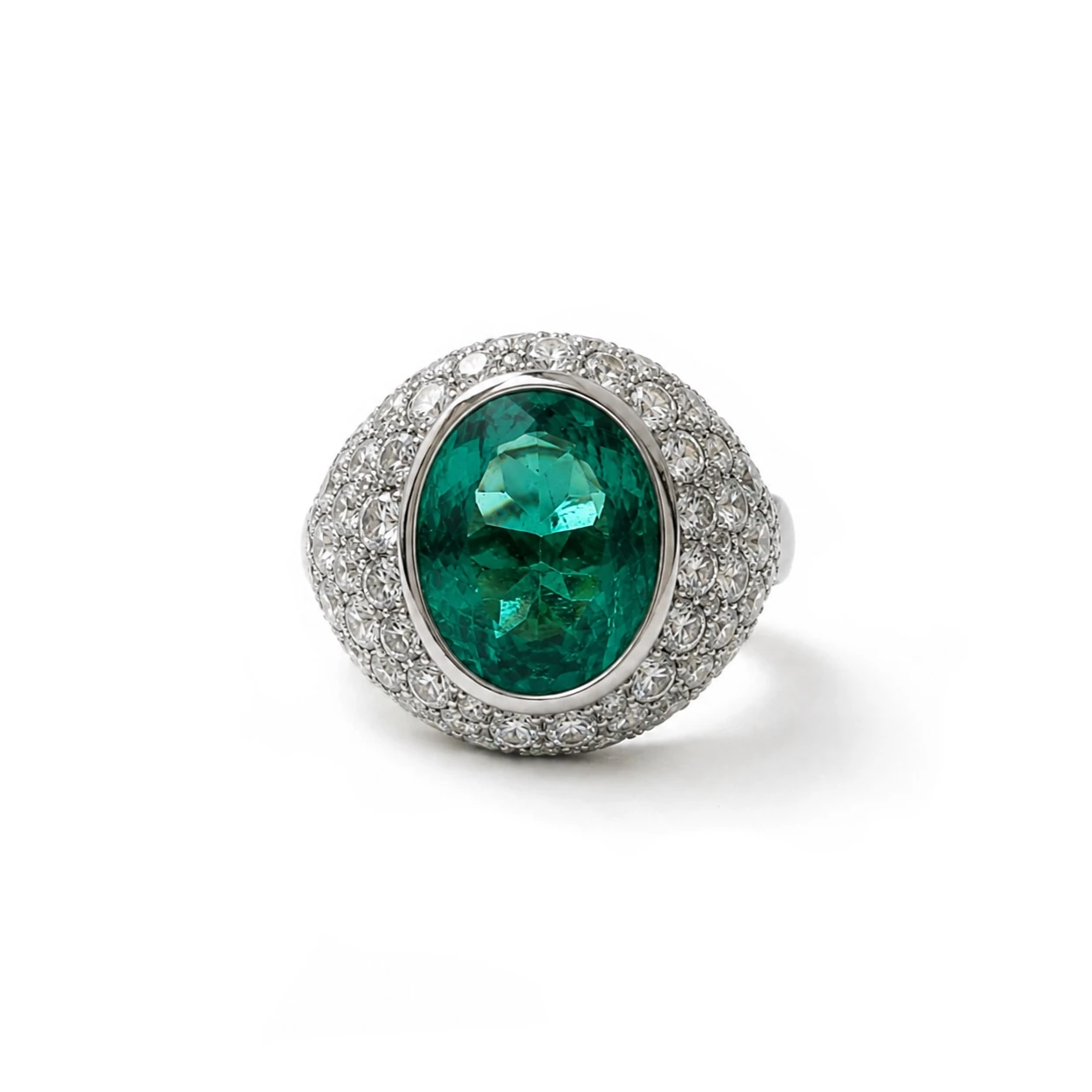 Anello con Smeraldo Colombiano taglio ovale e Diamanti — vista 1