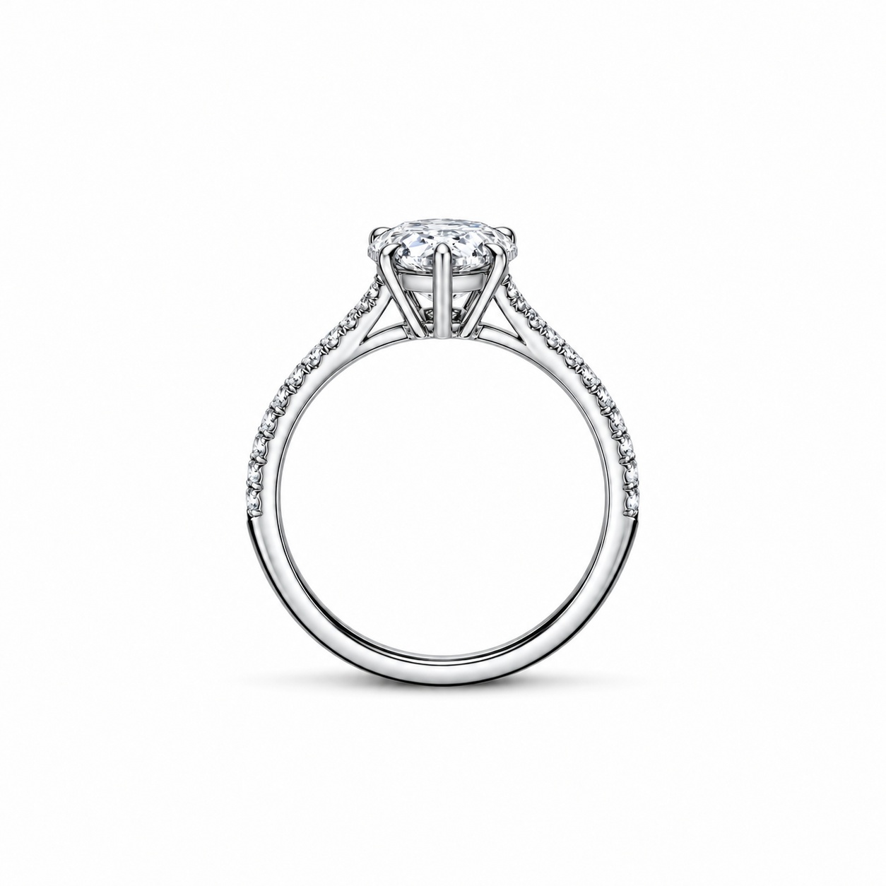 Anello solitario Artiglio stile Cartier con diamanti sul gambo — vista 2